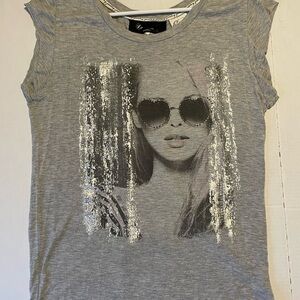 Janet Chung Womens Fashion Graphic Cotton Tank W/ Chain Link Size Large